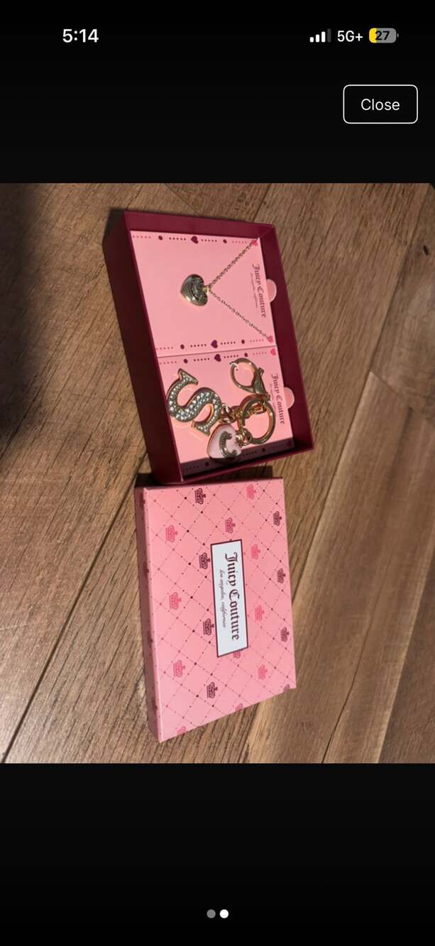 JuicyCouture Gift Set-Heart Necklace &Rhinestone InitialLetter S & HeartKeychain